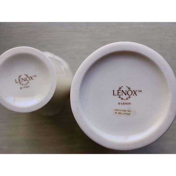 Vase-Lenox-Cream-Gold Trim-Embossed-Classic-Set of 2-Small and Medium - Picture 6 of 8